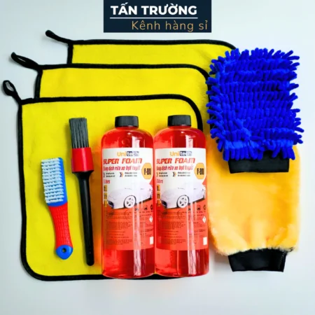 Combo Rửa Xe Tại Nhà 9 Món, Chuyên Tay Ga (2 Xà bông 1L, 3 Khăn, 1 San hô, 1 Lông Cừu, 1 Bàn Chải Mềm, 1 Co Đen)